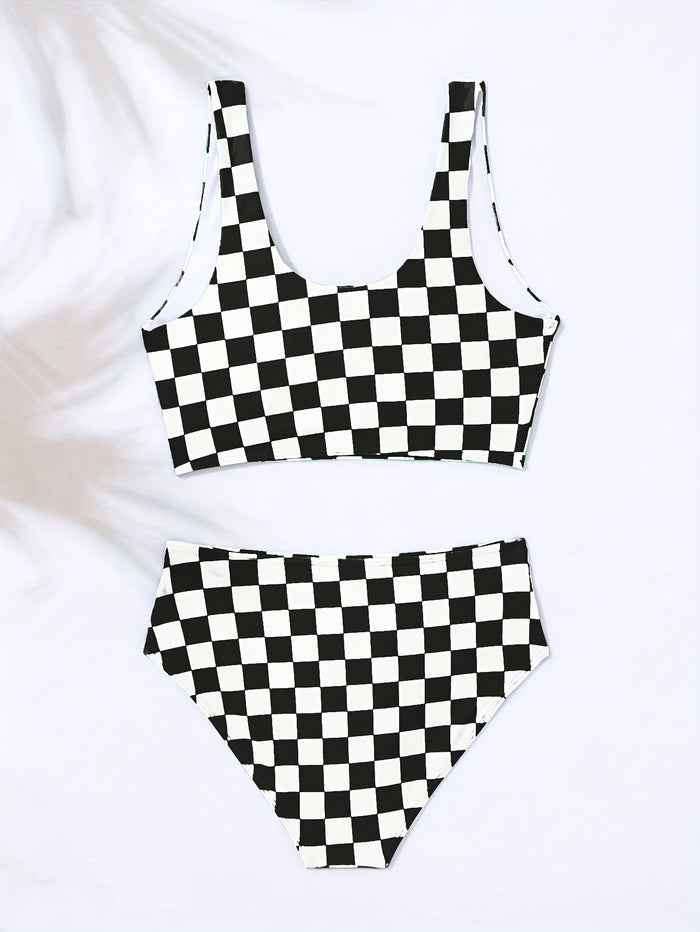 Women High Waisted Bikini Sets Color Block Summer Beach Vacation 2 Piece Bathing Suit Tummy Control Swimsuit
