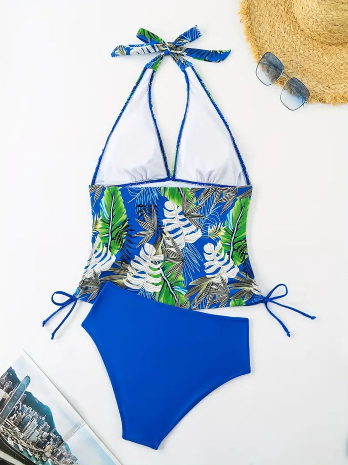 Women High Waisted Bikini Sets Tummy Control Swimsuits Color Block Two Piece Drawstring Bathing Suit