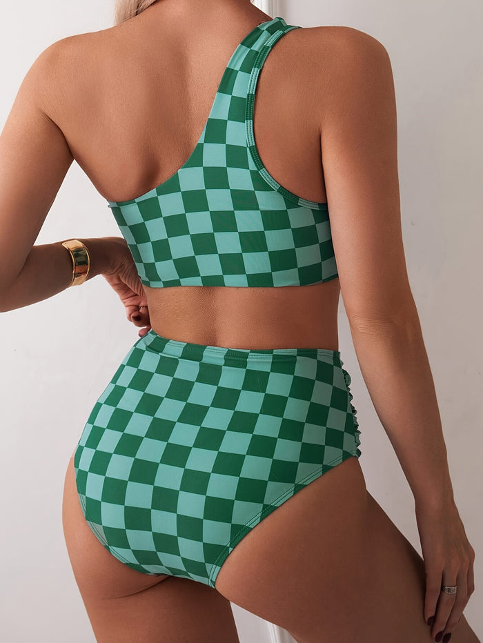 Women One Shoulder High Waisted Bikini Sets Two Piece Swimsuit Tummy Control Bathing Suit Full Coverage Swimwear