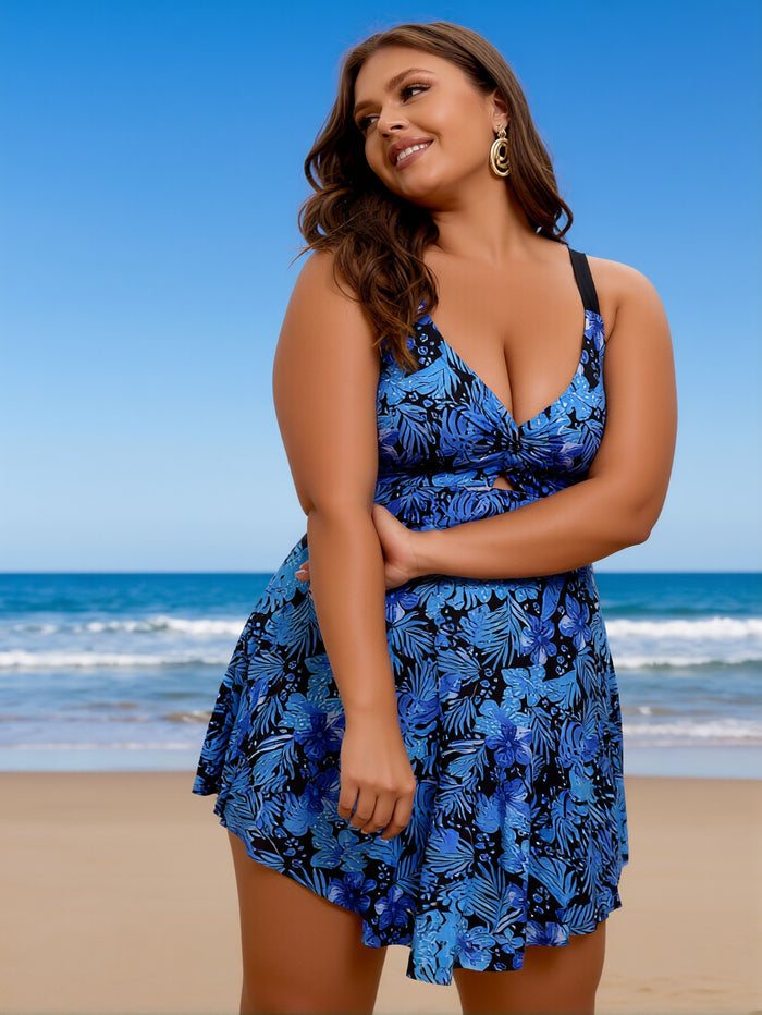 Women Plus Size One Piece Swim Dress Tummy Control Swimsuits Twist Front Bathing Suit Body Shaping Swimwear