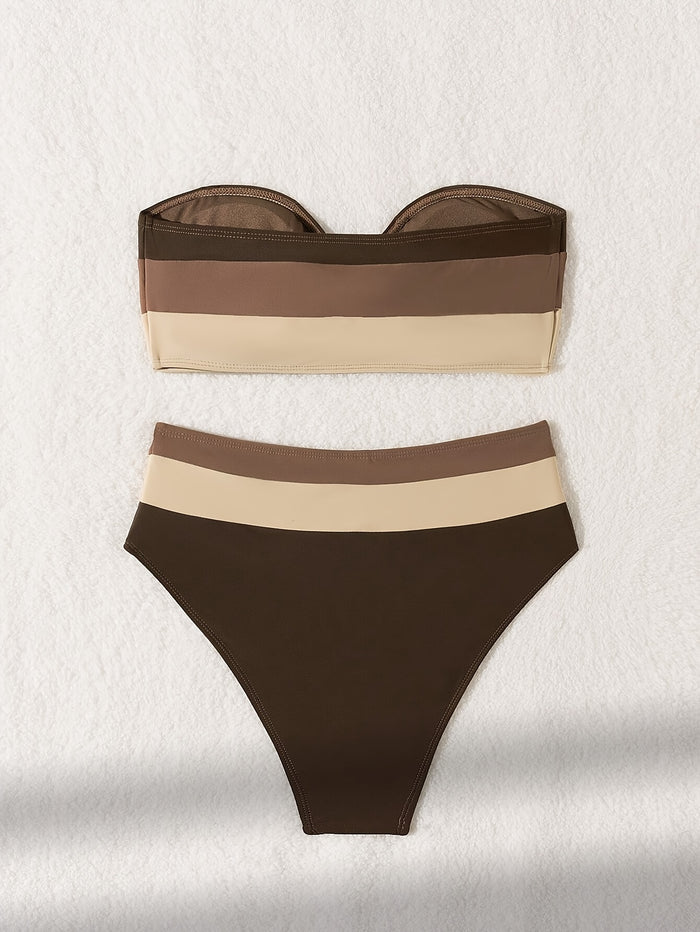 Women Strapless Bandeau Bikini Shell 2 Piece Swimwear  Bathing Suits