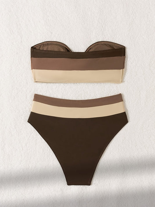 Women Strapless Bandeau Bikini Shell 2 Piece Swimwear  Bathing Suits