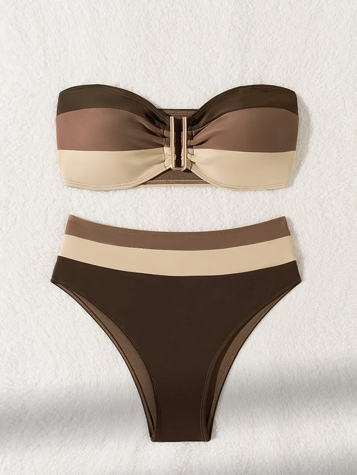 Women Strapless Bandeau Bikini Shell 2 Piece Swimwear  Bathing Suits