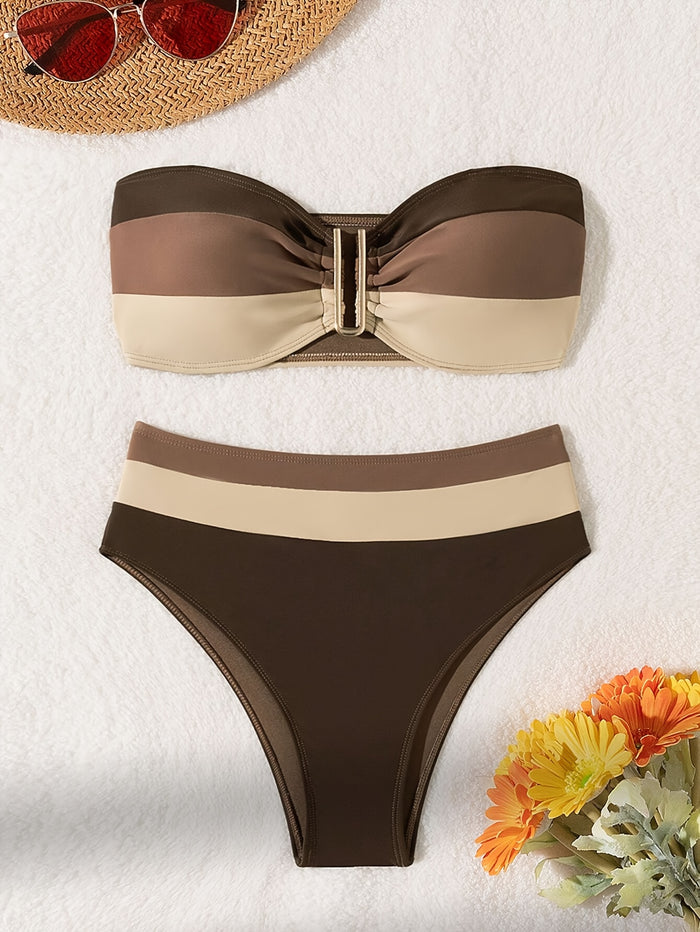 Women Strapless Bandeau Bikini Shell 2 Piece Swimwear  Bathing Suits