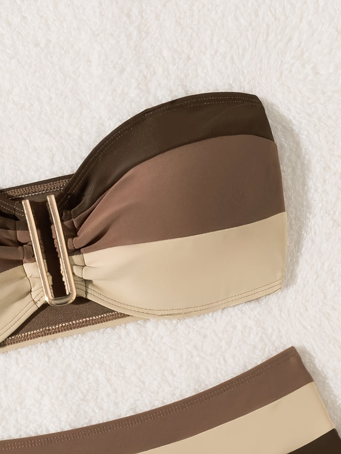 Women Strapless Bandeau Bikini Shell 2 Piece Swimwear  Bathing Suits