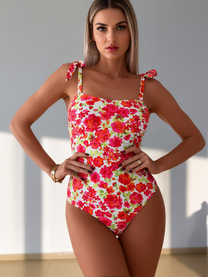 Women Tummy Control One Piece Swimsuit - 2026 Floral Print Bathing Suits Vintage Ruched Swimwear