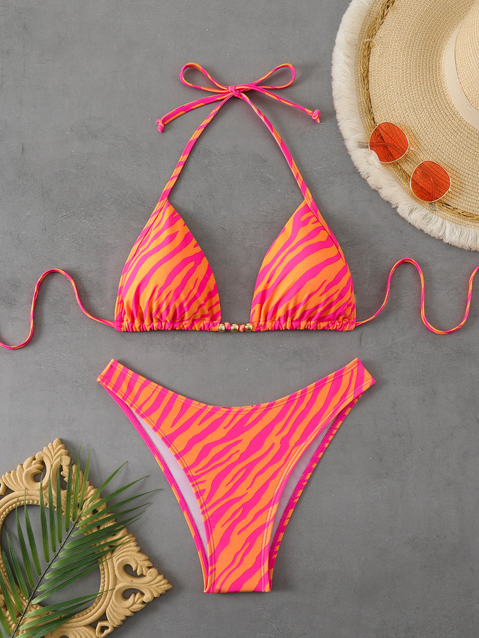 Women Two Piece Bikini Sets Sexy Adjustable Straps Back Tie Swimsuit Triangle Trendy Bathing Suit