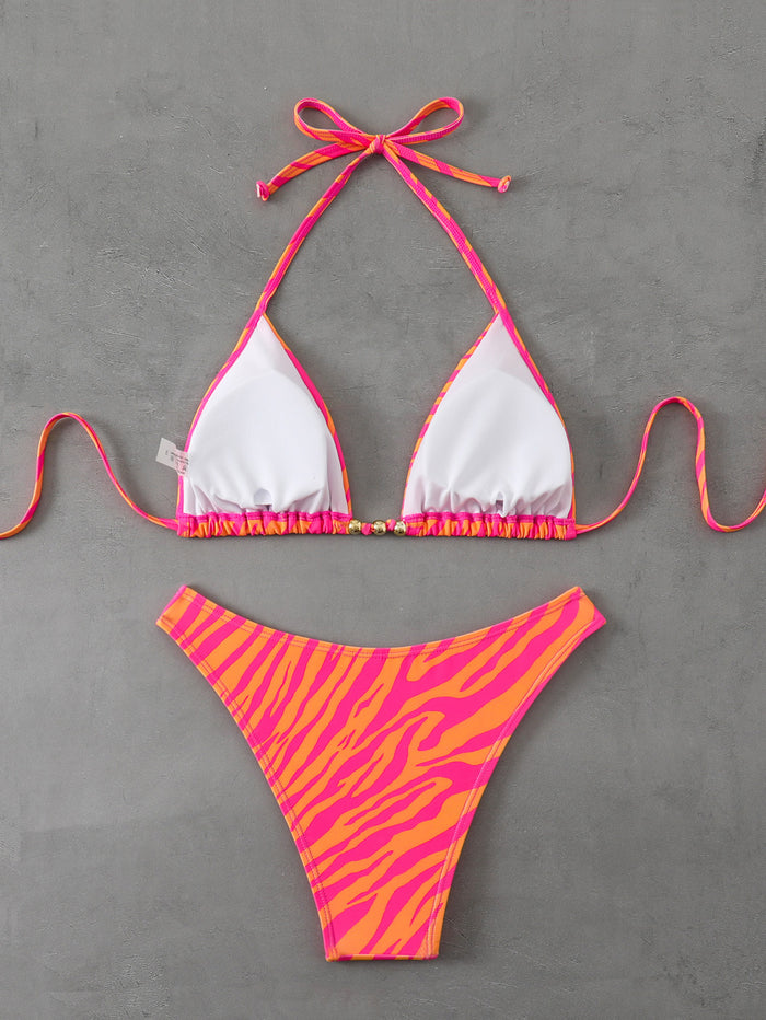 Women Two Piece Bikini Sets Sexy Adjustable Straps Back Tie Swimsuit Triangle Trendy Bathing Suit