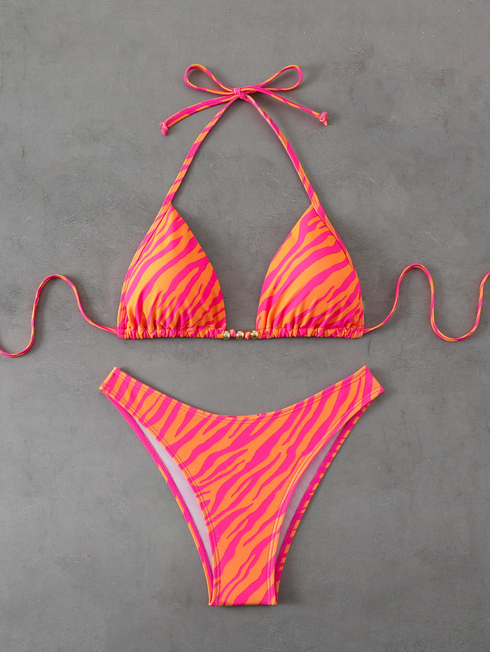 Women Two Piece Bikini Sets Sexy Adjustable Straps Back Tie Swimsuit Triangle Trendy Bathing Suit