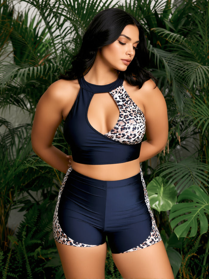 Women Two Piece Swimsuit with Boy Shorts - Modest Swimming Suits High Waisted Bathing Suits Bikini Set