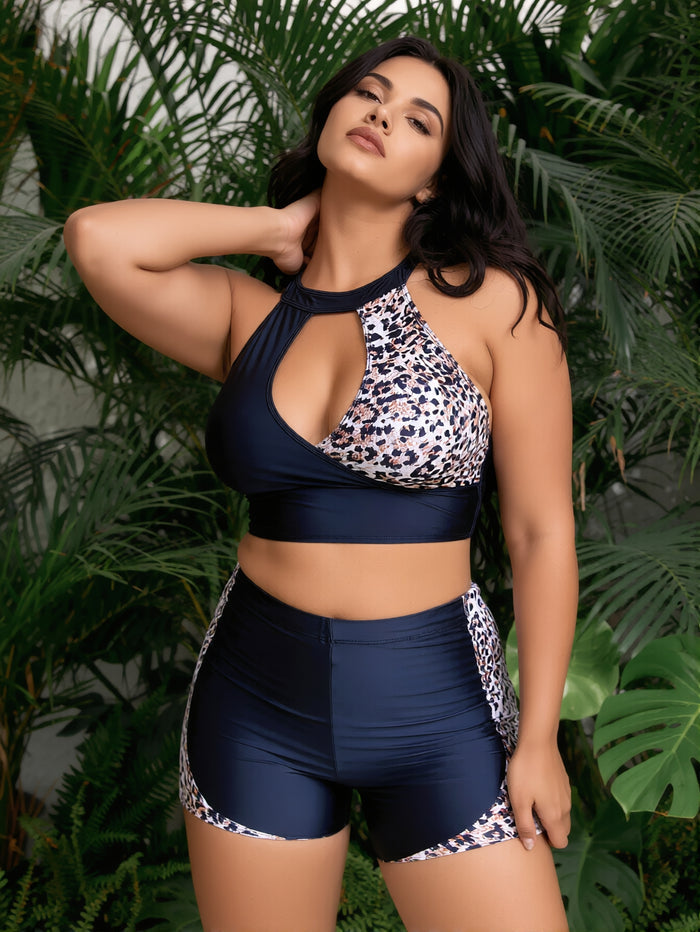 Women Two Piece Swimsuit with Boy Shorts - Modest Swimming Suits High Waisted Bathing Suits Bikini Set