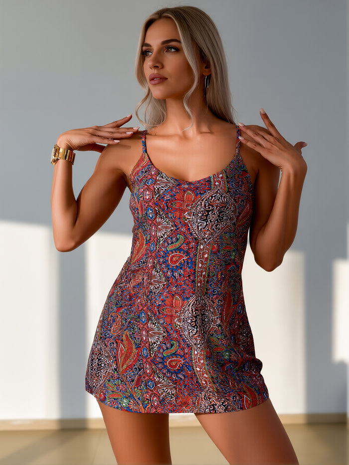 Women's 2 Piece Floral Tankini Swimsuits Tummy Control Swim Dress with High Waisted Bikini Bottoms