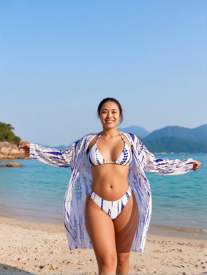 Women's 3 Piece Swimsuit with Cover Up Sexy Triangle Bikini Set Bathing Suit Beach Coverup
