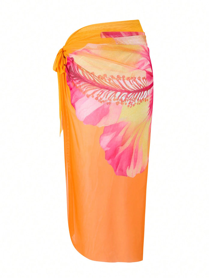 Women's 3 Piece Swimsuits Floral Bikini Sets Sexy Bathing Suit with Beach Cover Up Skirt