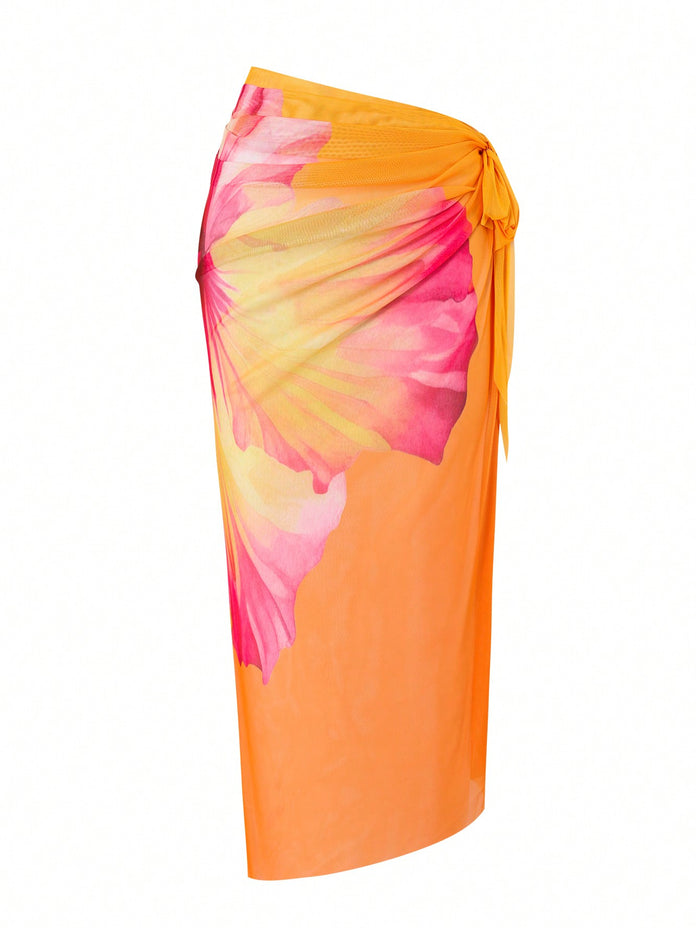 Women's 3 Piece Swimsuits Floral Bikini Sets Sexy Bathing Suit with Beach Cover Up Skirt