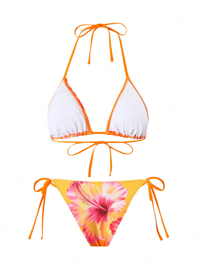 Women's 3 Piece Swimsuits Floral Bikini Sets Sexy Bathing Suit with Beach Cover Up Skirt