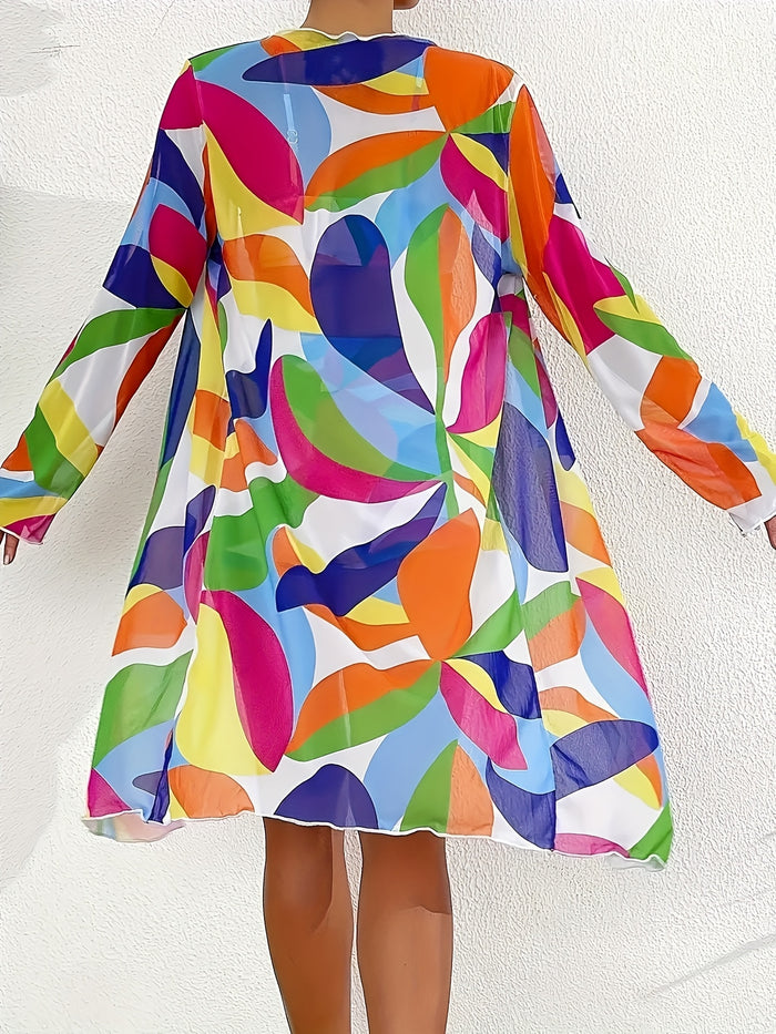 Womens 3 Pieces Bikini Set Swimsuit Tropical Beach Cover up Kimono Swimwear Bathing Suit with Boy Shorts