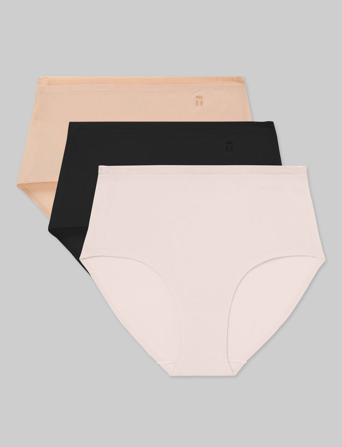 OLD::Women's Air High Rise Brief (3-Pack)::Rugby Tan/Rosewater/Black