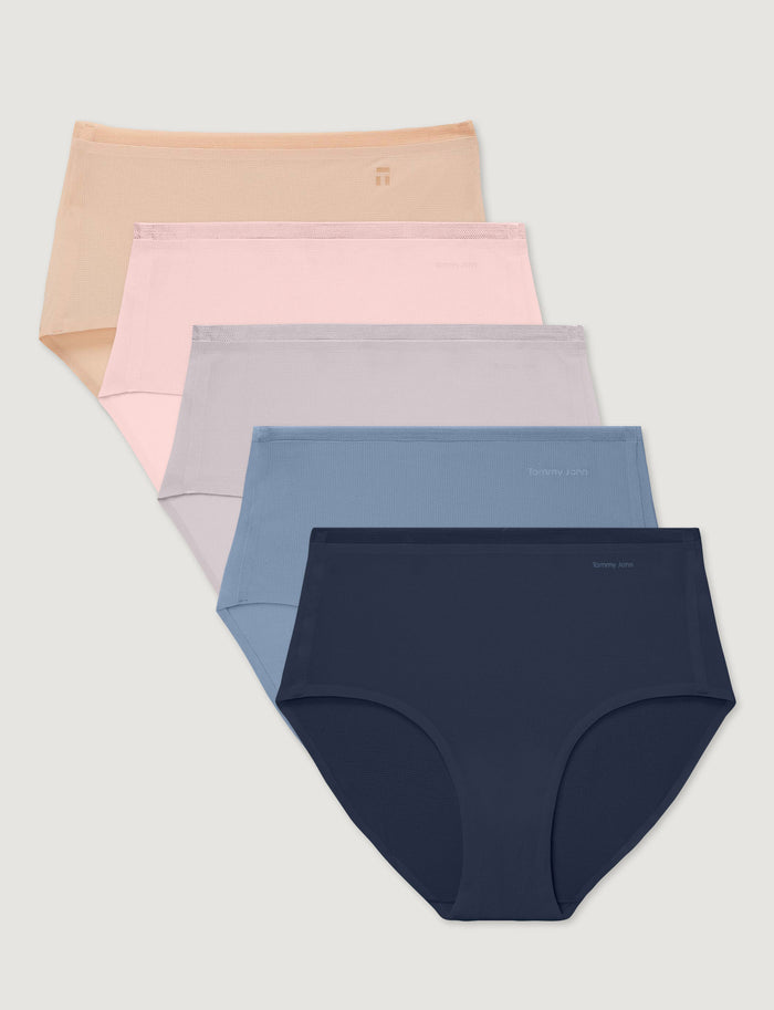 Women's Air High Rise Brief (5-Pack)::Tan/Rosewater/Iris/Rain Washed/Dress Blues