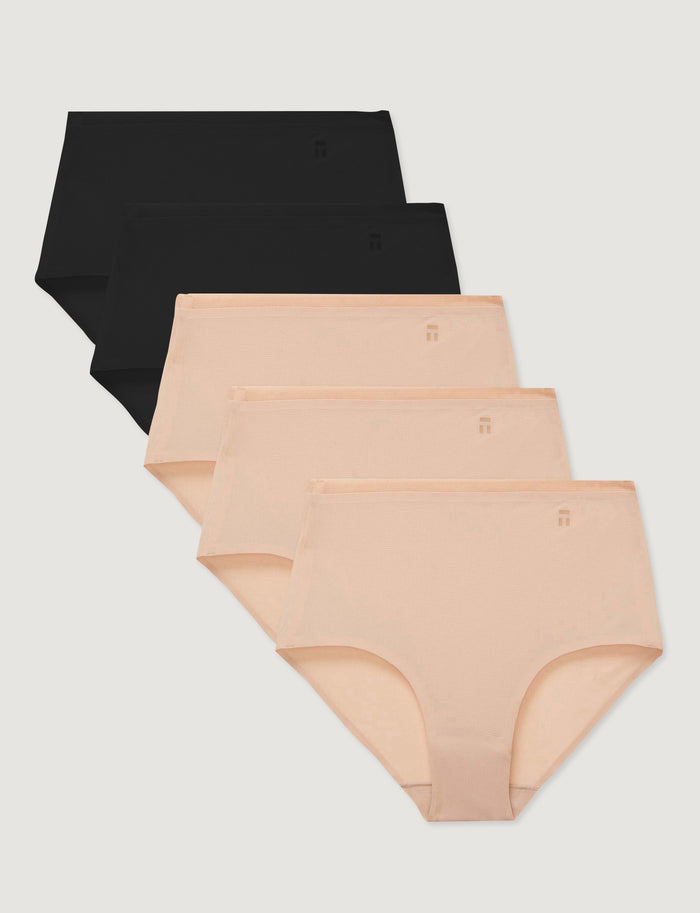 Women's Air High Rise Brief (5-Pack)::Black/Rugby Tan