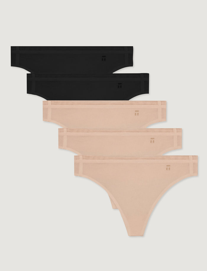 Women's Air Thong (5-Pack)::Black/Rugby Tan