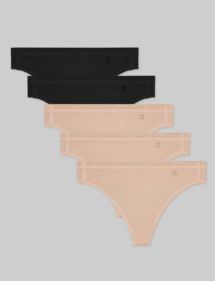 OLD::Women's Air Thong (5-Pack)::Black/Rugby Tan