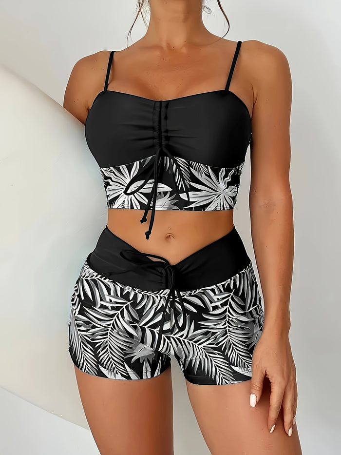 Women's Bikini Sets High Waisted Swim Skirt Tummy Control Swimsuits Two Piece Scalloped Trim Bathing Suit
