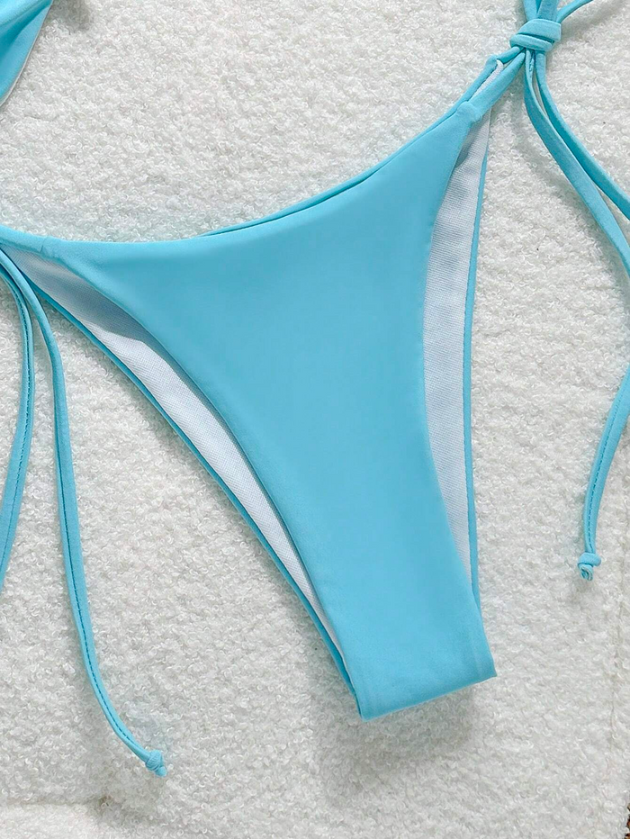 Women's Bikini Sets Two Piece Metal Swimsuits V Neck Lace Up Bathing Suits Sexy Wide Strap Tie Back Swimwear