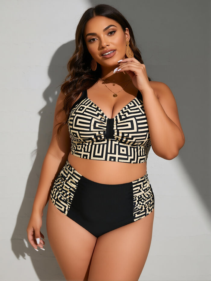 Women's Bikini Sets Two Piece Swimsuit High Waisted V Neck Twist Front Adjustable Spaghetti Straps Bathing Suit