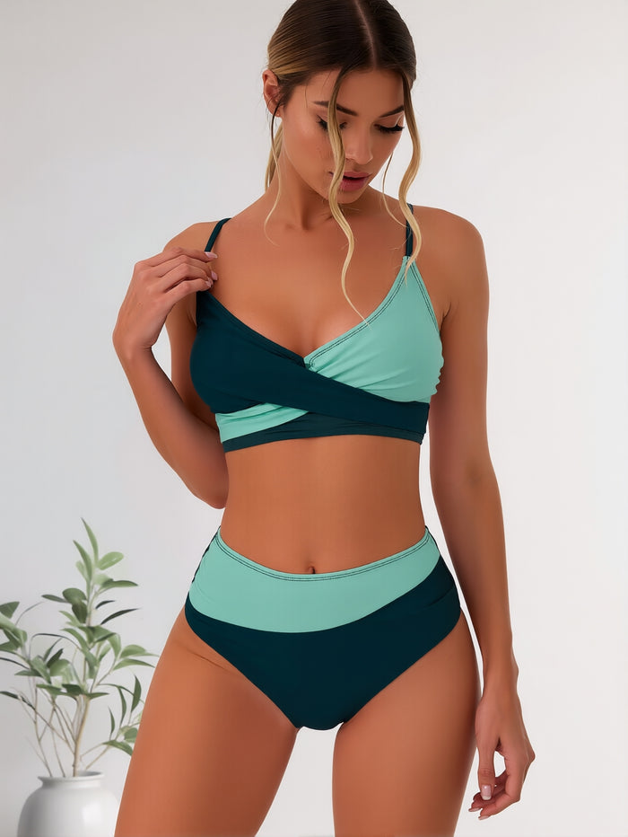 Women's Bikini Sets Two Piece Swimsuit High Waisted V Neck Twist Front Adjustable Spaghetti Straps Bathing Suit