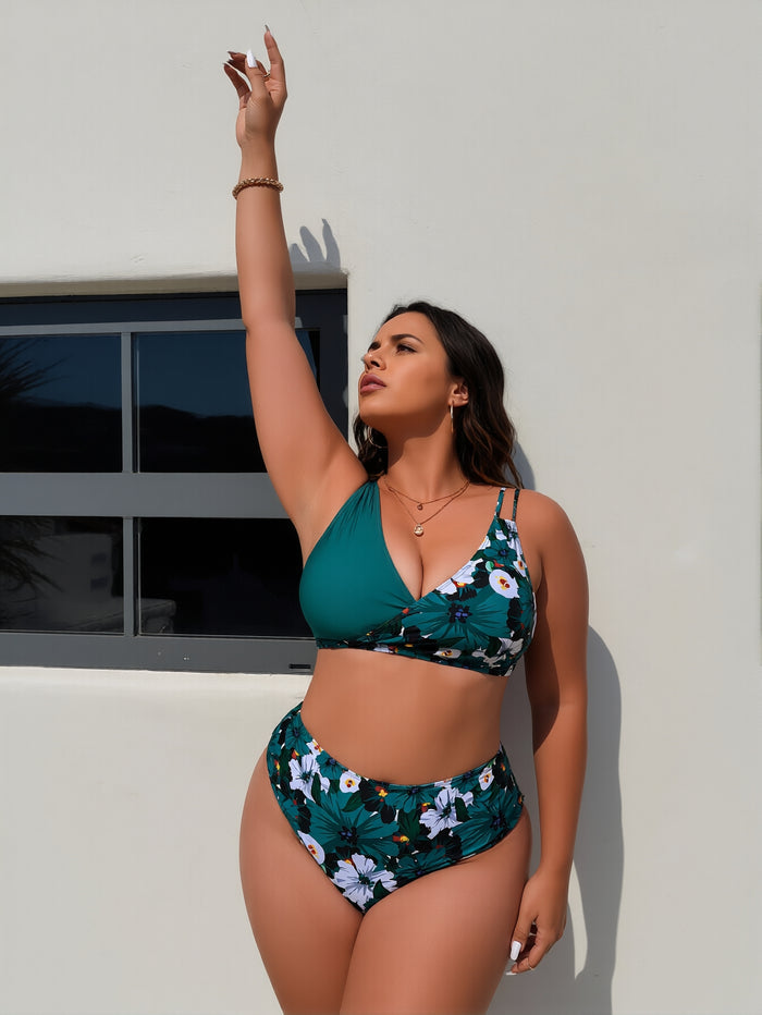 Women's Bikini Sets Two Piece Swimsuit High Waisted V Neck Twist Front Adjustable Spaghetti Straps Bathing Suit