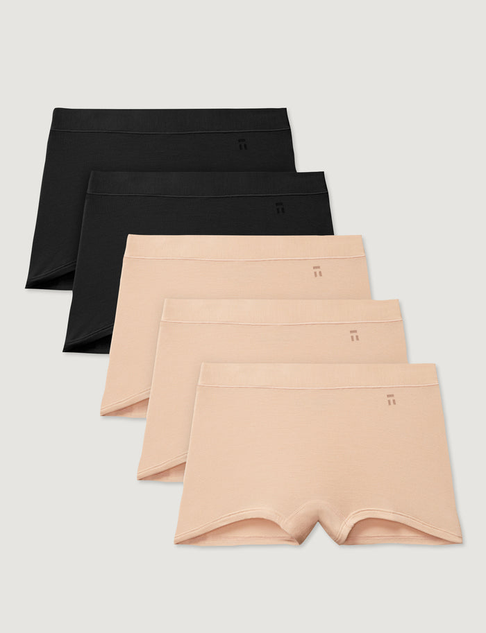 Women's Cool Cotton Boyshort (5-Pack)::Black/Maple Sugar