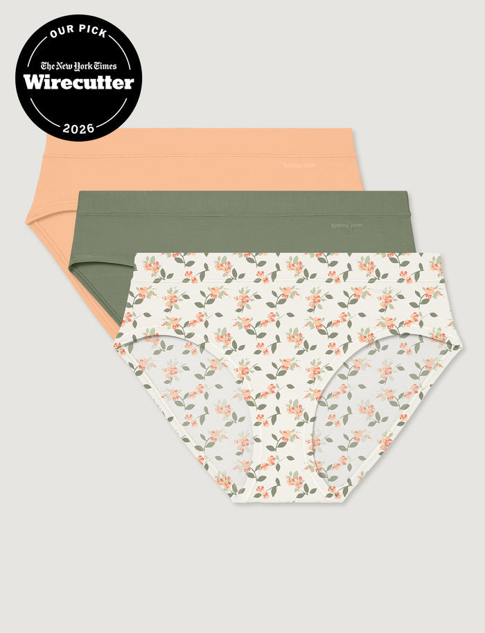 Women's Cool Cotton Brief (3-Pack)::Cream Blush/Oil Green/Coconut Milk Camellias