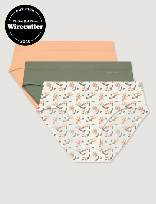 Women's Cool Cotton Brief (3-Pack)::Cream Blush/Oil Green/Coconut Milk Camellias