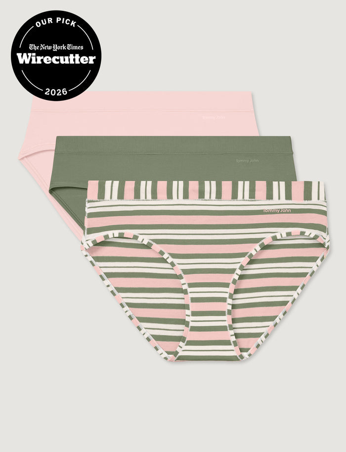 Women's Cool Cotton Brief (3-Pack)::Rosewater/Oil Green/Chintz Rose Varsity Stripe