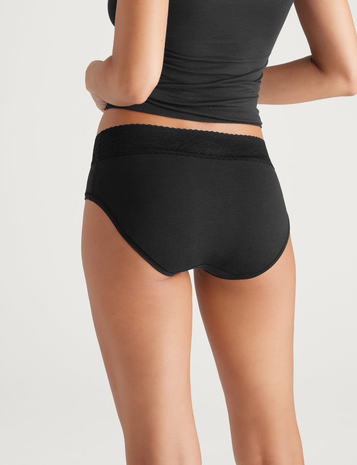 Women's Cool Cotton Brief, Lace Waist (3-Pack)::Black/Shifting Sand/Rosewater Lace Waist