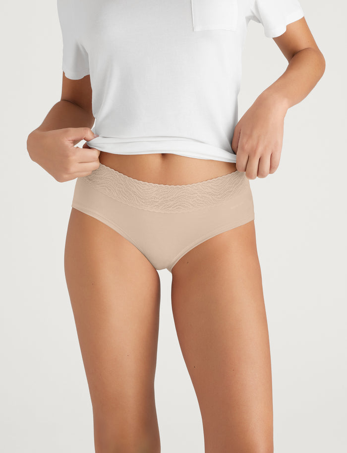 Women's Cool Cotton Brief, Lace Waist (3-Pack)::Black/Shifting Sand/Rosewater Lace Waist