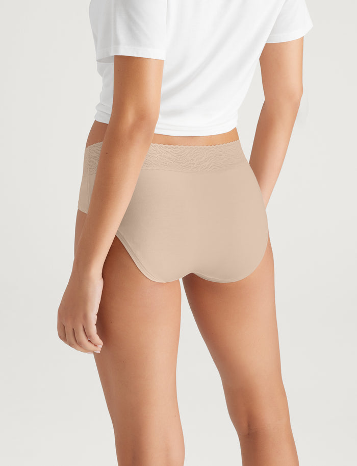 Women's Cool Cotton Brief, Lace Waist::Shifting Sand Lace Waist