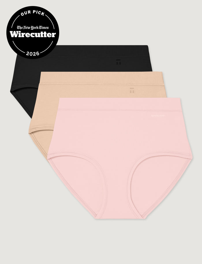 Women's Cool Cotton High Rise Brief (3-Pack)::Black/Maple Sugar/Rosewater