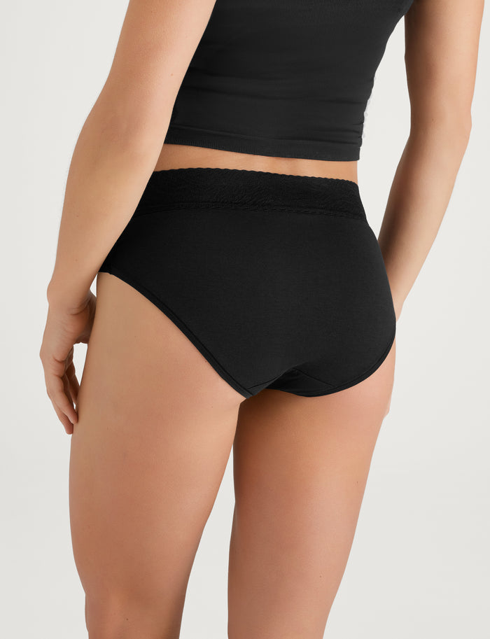 Women's Cool Cotton High Rise Brief, Lace Waist (3-Pack)::Black/Shifting Sand/Rosewater Lace Waist