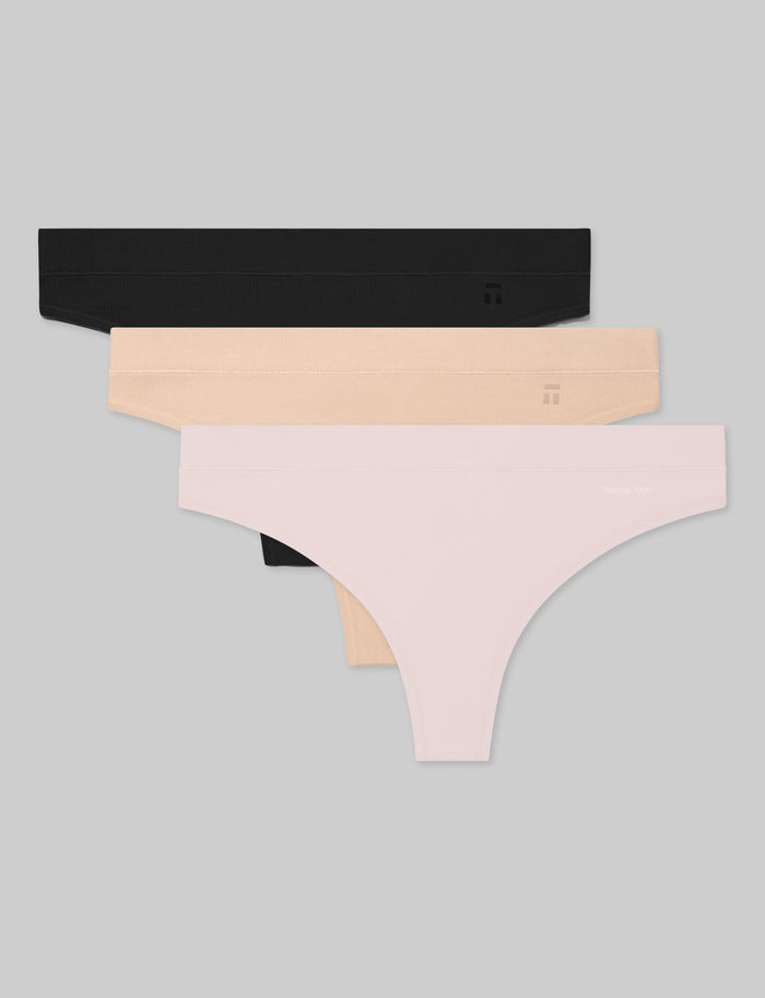 OLD::Women's Cool Cotton Thong (3-Pack)::Black/Maple Sugar/Rosewater