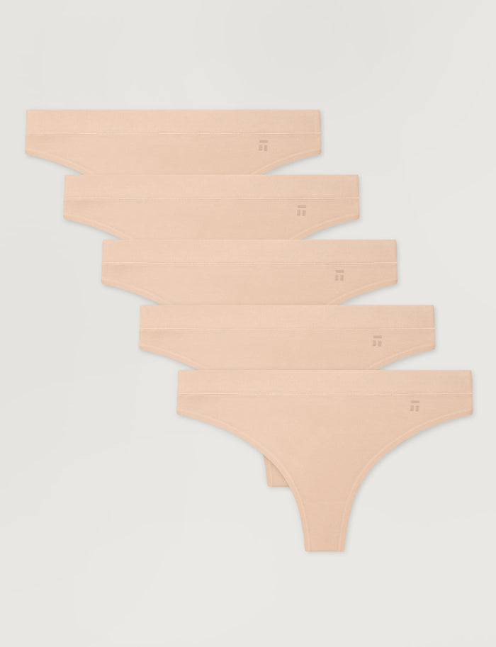 Women's Cool Cotton Thong (5-Pack)::Maple Sugar