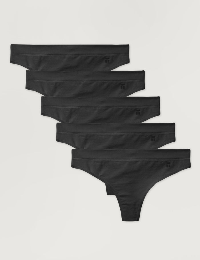 Women's Cool Cotton Thong (5-Pack)::Black