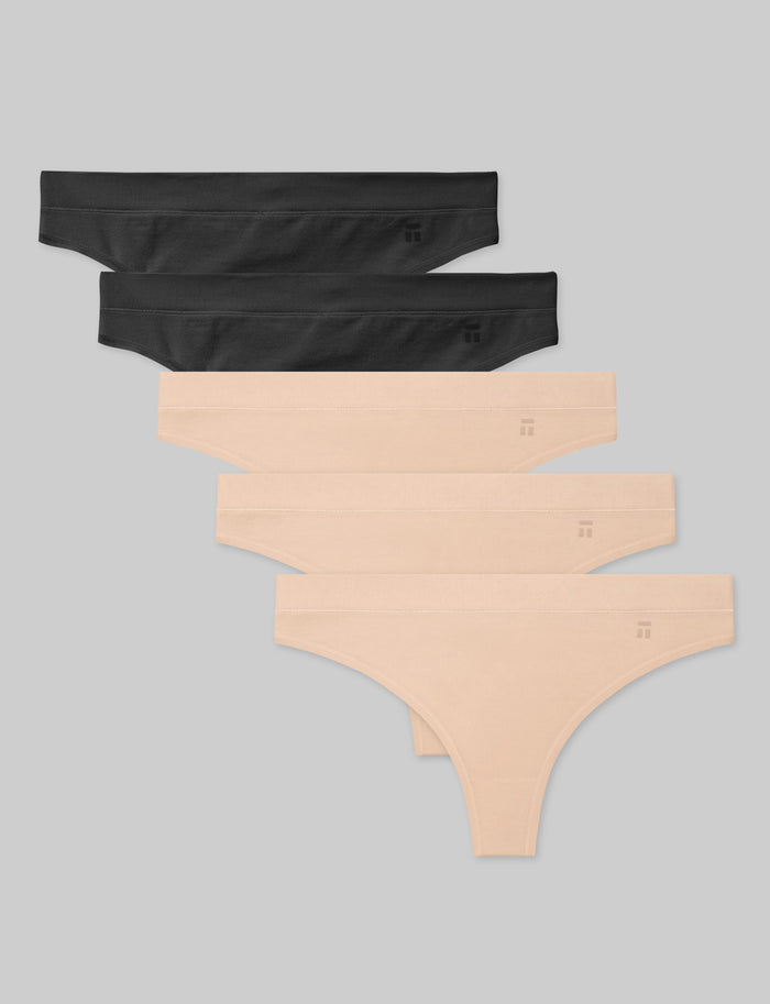 OLD::Women's Cool Cotton Thong (5-Pack)::Black/Maple Sugar