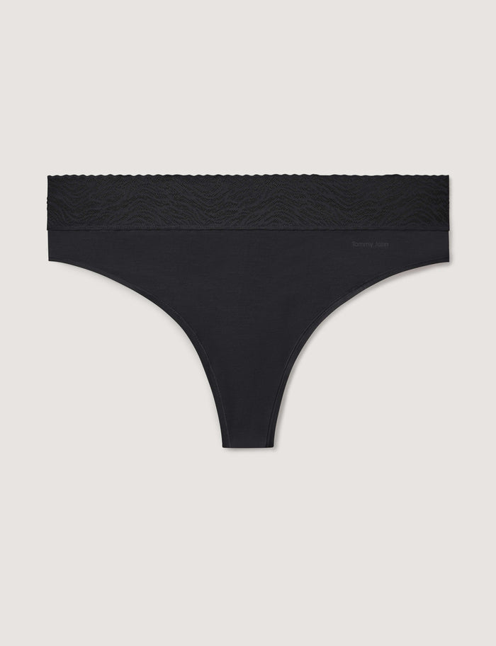 Women's Cool Cotton Thong, Lace Waist::Black Lace Waist::Swatch