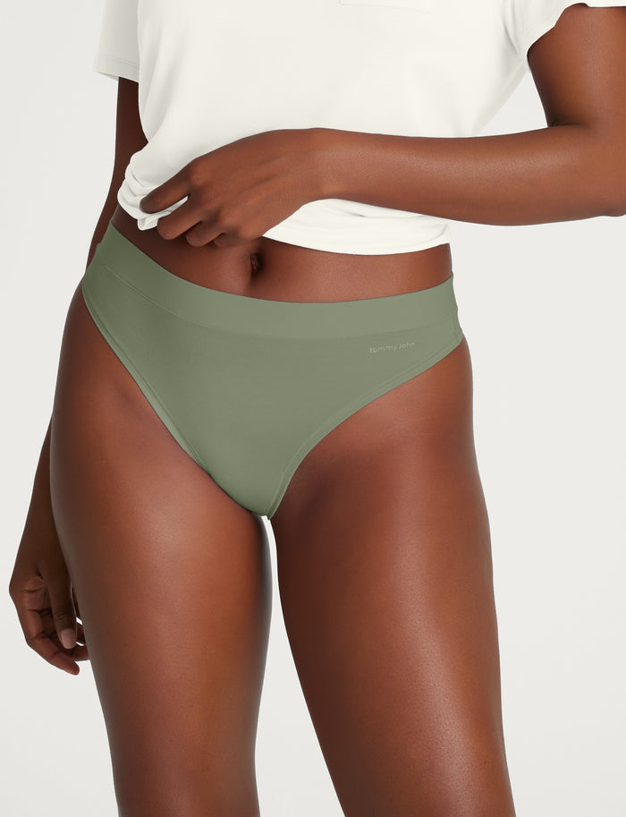 Women's Cool Cotton Thong::Oil Green