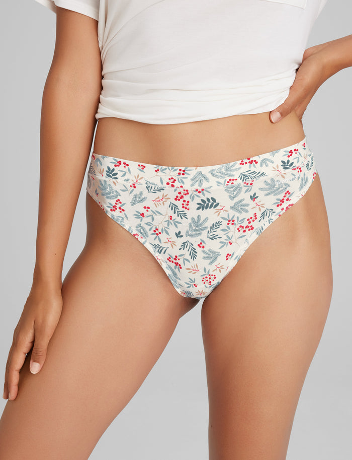Women's Cool Cotton Thong::Coconut Milk Winter Berries