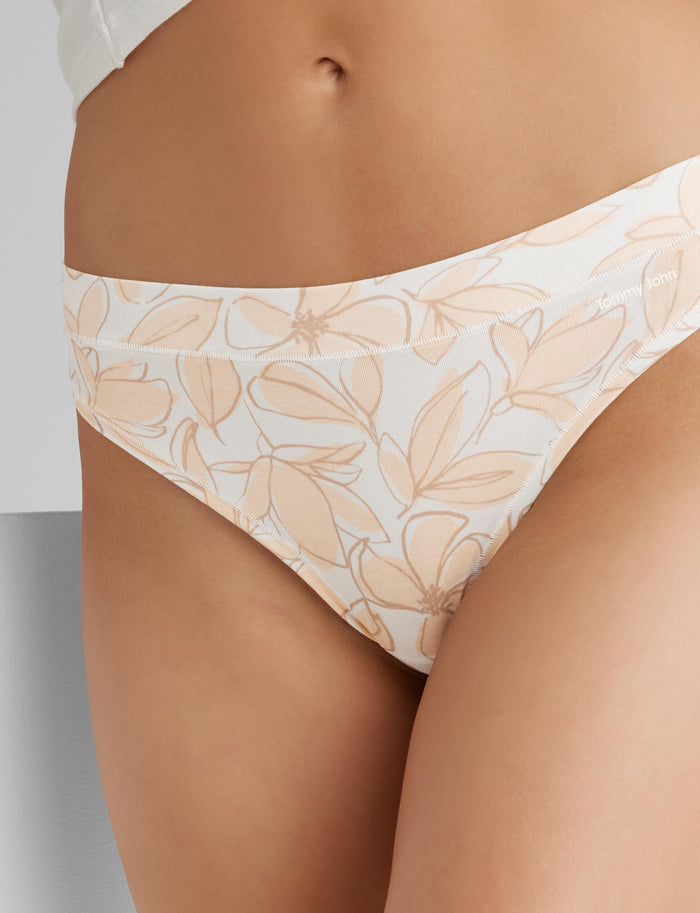 Women's Cool Cotton Thong::Coconut Milk Magnolias