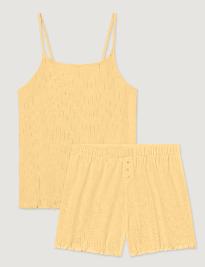 Women's Cotton Pointelle Rib Cami & Short Set::Golden Haze