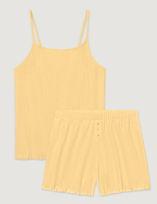 Women's Cotton Pointelle Rib Cami & Short Set::Golden Haze